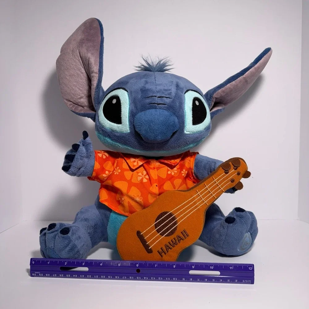 Disney Store Stitch Playing Guitar Hawaiian Shirt 15.5